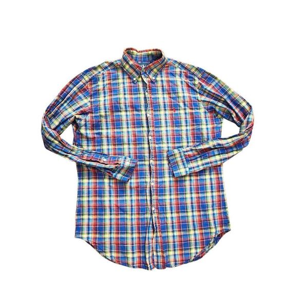 Polo ralph lauren Linen blend Multicolor plaid mens medium button shirt pony - Picture 2 of 6